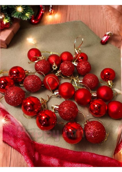 Yılbaşı Çam Ağacı Süsü 24 Adet 3 cm Kırmızı Renk Yılbaşı Topu Seti Yılbaşı Topları fiyatları