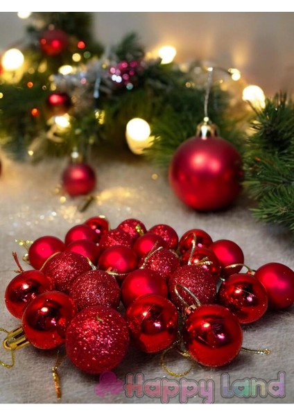 Yılbaşı Çam Ağacı Süsü 24 Adet 3 cm Kırmızı Renk Yılbaşı Topu Seti Yılbaşı Topları modelleri