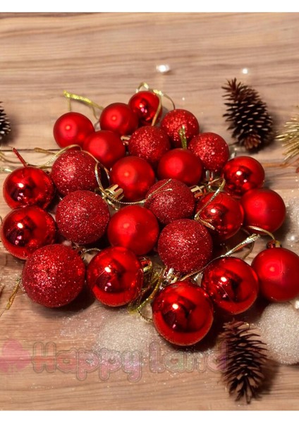 Yılbaşı Çam Ağacı Süsü 24 Adet 3 cm Kırmızı Renk Yılbaşı Topu Seti Yılbaşı Topları fırsatları