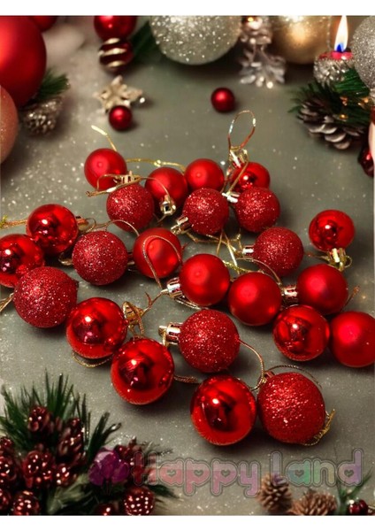 Yılbaşı Çam Ağacı Süsü 24 Adet 3 cm Kırmızı Renk Yılbaşı Topu Seti Yılbaşı Topları indirimleri