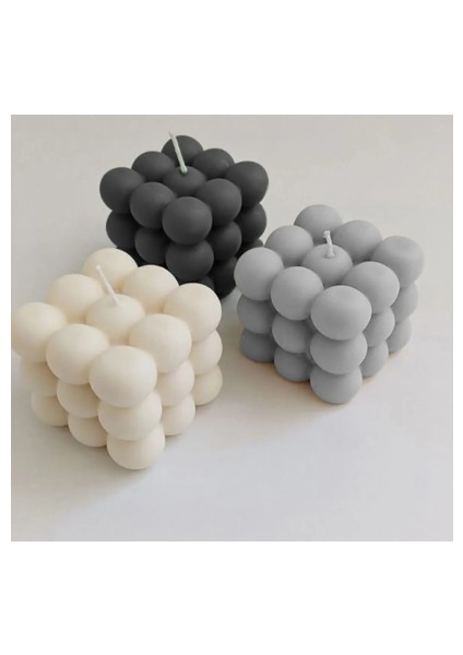 Gri - Siyah - Beyaz Vanilya Kokulu Bubble Dekoratif Mum - 3'lü Set