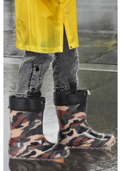 Savana Su Geçirmez Erkek Çocuk Yağmur Çizmesi Haki - Bej