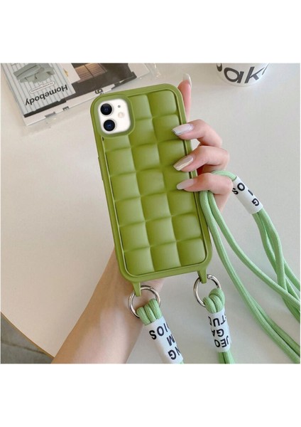 Apple iPhone 11 Uyumlu Kılıf Boyun Askılı Rope Silikon Kılıf Açık Yeşil