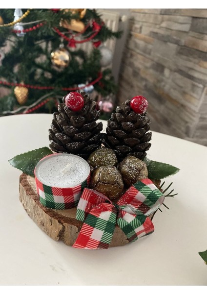 15CM Yeniyıl Kozalaklı Yılbaşı Süsü, Kozalaklı Tealight Mum Masa Dekoru,noel Kozalaklı Dekoratif Mu