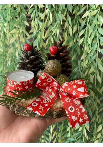 15CM Yeniyıl Kozalaklı Yılbaşı Süsü, Kozalaklı Tealight Mum Masa Dekoru,noel Kozalaklı Dekoratif Mu