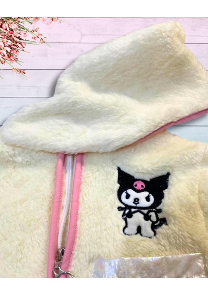 Fermuarlı Kapüşonlu Peluş Polar Baskılı Kız Bebek Mont (Beyaz) fırsatları