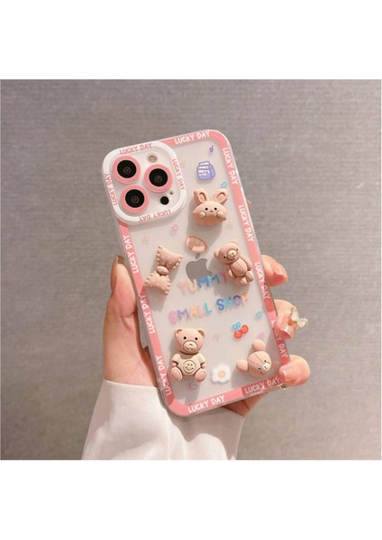 Apple iPhone 14 Pro Uyumlu Kılıf Bear And Rabbit Silikon Kılıf Pembe
