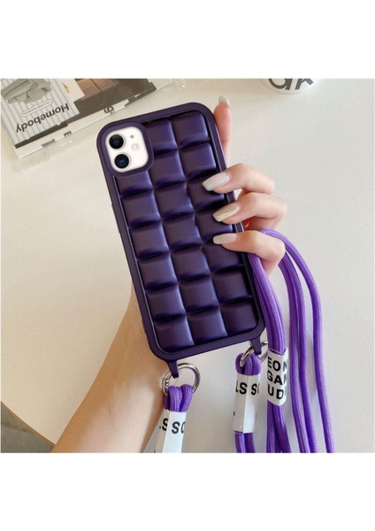Apple iPhone 11 Uyumlu Kılıf Boyun Askılı Rope Silikon Kılıf Derin Mor