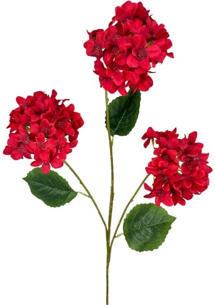 Yapay Çiçek Ortanca 3 Toplu Kırmızı Tek Dal Tomurcuklu 75 x 25 cm Kumaş Çiçek Uzun Dal