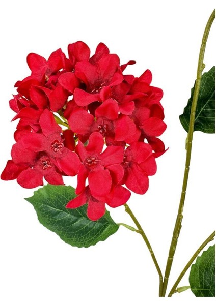Yapay Çiçek Ortanca 3 Toplu Kırmızı Tek Dal Tomurcuklu 75 x 25 cm Kumaş Çiçek Uzun Dal