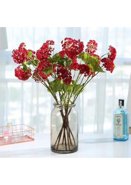 Yapay Çiçek Ortanca 3 Toplu Kırmızı Tek Dal Tomurcuklu 75 x 25 cm Kumaş Çiçek Uzun Dal
