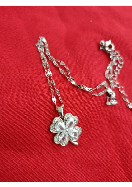 1.sınıf Çelik Silver Kararma Yapmaz Zirkon Detaylı Yonca Kolye fırsatları