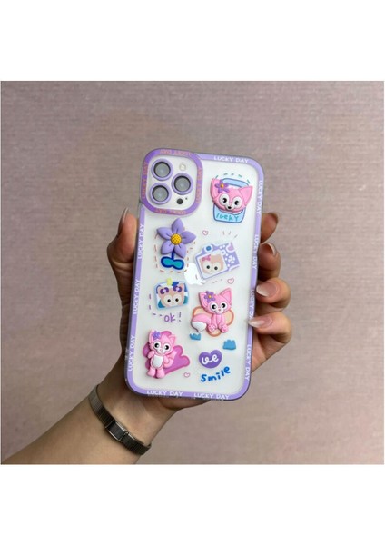 Apple iPhone 14 Pro Uyumlu Kılıf Bear And Rabbit Silikon Kılıf Lila