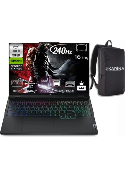 Legion Pro7 Core I9-13900HX 40GB Ram 512GB+2TB RTX4080 16'' W11 Laptop Onyx Gri 82WQ00AXTX-25