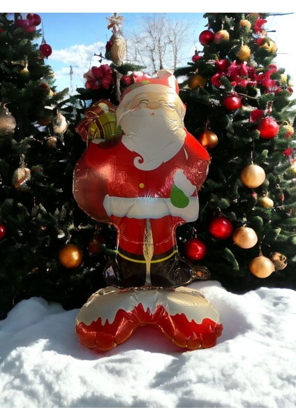 Yılbaşı Ayaklı Noel Baba Balonu Büyük Boy Yılbaşı Süsleri Noel Baba Şekilli Balon 100 cm