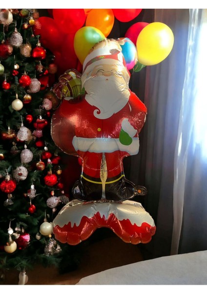 Yılbaşı Ayaklı Noel Baba Balonu Büyük Boy Yılbaşı Süsleri Noel Baba Şekilli Balon 100 cm