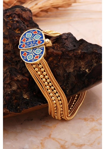Anadolu Motifli Gümüş Altın Kaplama Midyat Hasırı Mineli Akıtma Bileklik 4716