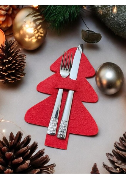Kopya - Yılbaşı Masa Dekor Süsü-Çam Ağacı Çatal Kaşıklık 6 Adet