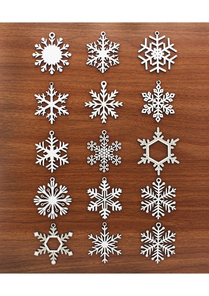 Boyanabilir! 7cm 15 Adet Karışık Ahşap Kar Tanesi