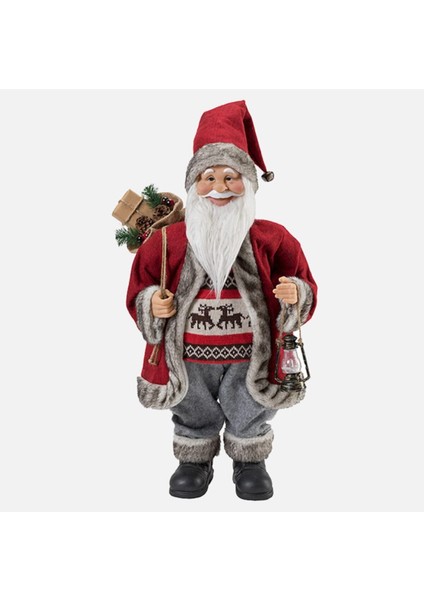 Aksesuarlı Noel Baba Fenerli Yılbaşı Noel Baba Dekoratif Noel Baba 60 cm