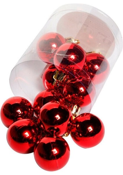 12 Adet Yılbaşı Çam Ağacı Süsleme Cici Top Kırmızı Renk 4 cm Parlak Mat Toplar