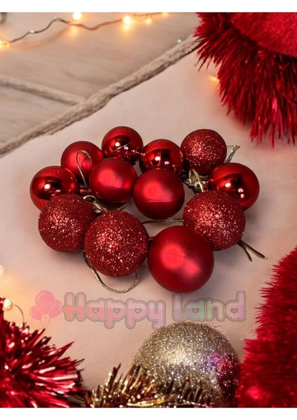 12 Adet Yılbaşı Çam Ağacı Süsleme Cici Top Kırmızı Renk 4 cm Parlak Mat Toplar fiyatları