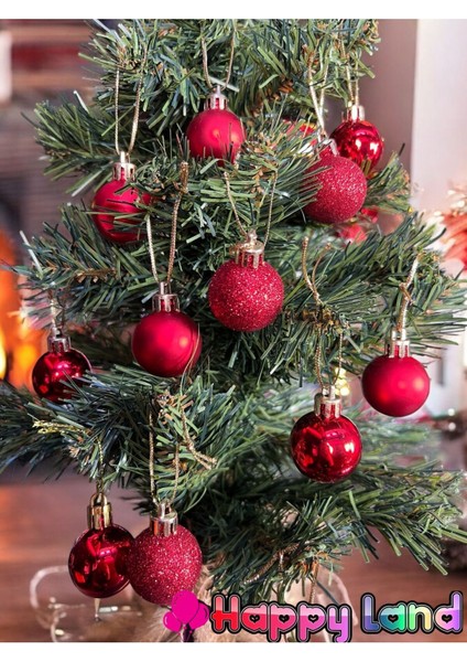 12 Adet Yılbaşı Çam Ağacı Süsleme Cici Top Kırmızı Renk 4 cm Parlak Mat Toplar modelleri