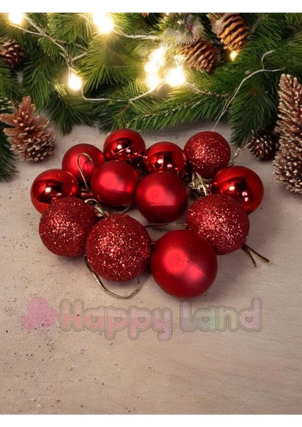 12 Adet Yılbaşı Çam Ağacı Süsleme Cici Top Kırmızı Renk 4 cm Parlak Mat Toplar indirimleri
