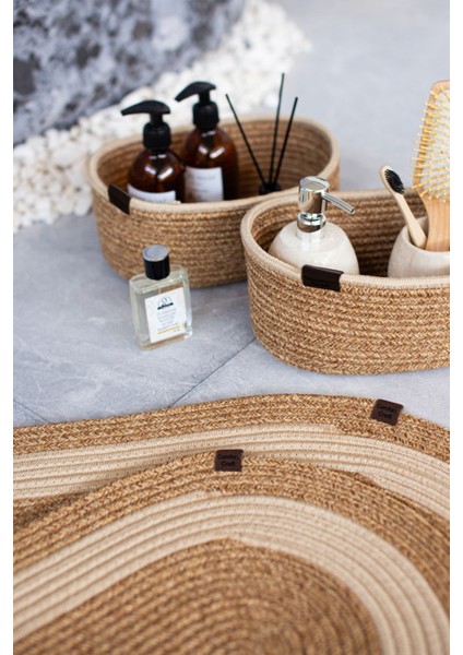 Hasır 4 Parça Banyo Takımı | Oval Sepet, Paspas ve Dekor Seti|haki fiyatları