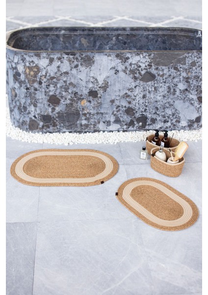 Hasır 4 Parça Banyo Takımı | Oval Sepet, Paspas ve Dekor Seti|haki modelleri