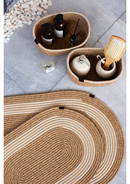 Hasır 4 Parça Banyo Takımı | Oval Sepet, Paspas ve Dekor Seti|haki fırsatları