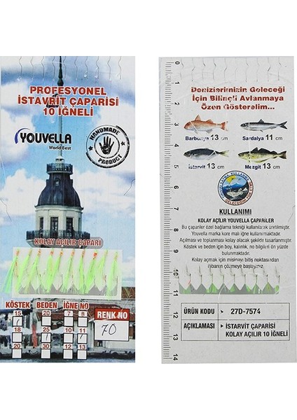 Istavrit Çaparisi Uv-Glow Simli 10 Iğneli Kolay Açılan Çapari 0.25MM Beden x 0.15MM Köstek 78