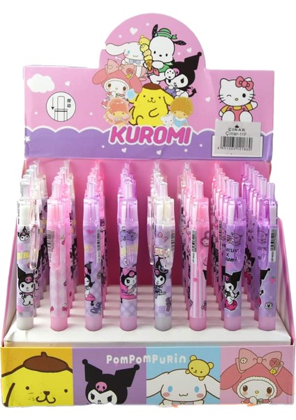 Kuromi 50 Yaprak A6 Not Defteri + 07 Uçlu Versatil Kalem + Yumurtlayan Roket Silgi ( 3 lü Set ) Kromi