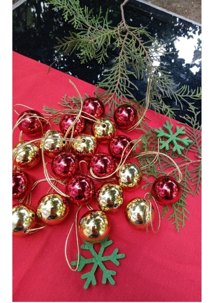 20 Adet Red Gold Dekoratif Parlak Top Ağaç Süsü 3cm