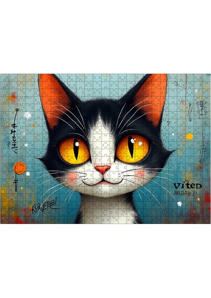 Ahşap Mdf Puzzle Yapboz Turuncu Gözlü Kedi Portresi 500 Parça 50*70 cm