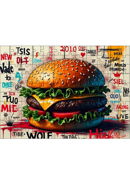 Ahşap Mdf Puzzle Yapboz Büyük Burger Tasarımı 120 Parça 25*35 cm