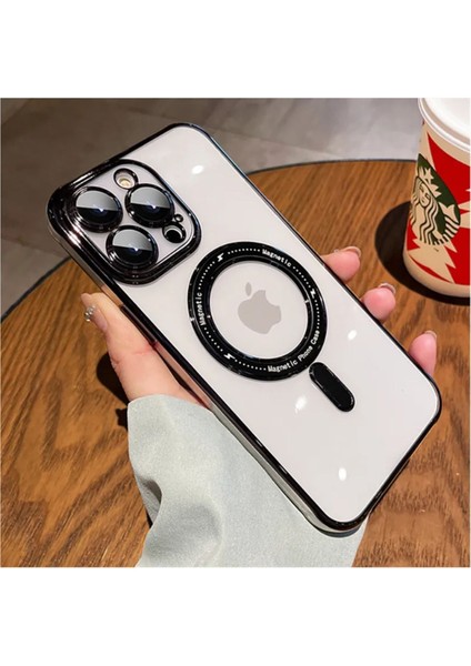 Apple iPhone 15 Pro Uyumlu Kılıf Manyetik Kablosuz Şarj Destekli Mona Silikon Kılıf Siyah