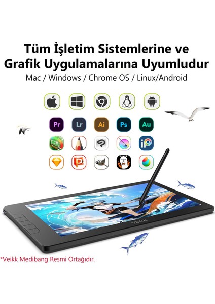 VK1600 16384 Levels 5080 Lpı 15.6" Fhd IPS Grafik Tablet + 2 Adet Kalem