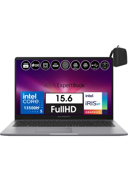 Expertbook P1 P1503 Intel Core I5-13500H 16GB Ddr5 256GB SSD Freedos 15.6 Fhd Taşınabilir Bilgisayar EXP1503CVAI58512S0D06+ZETTAÇANTA