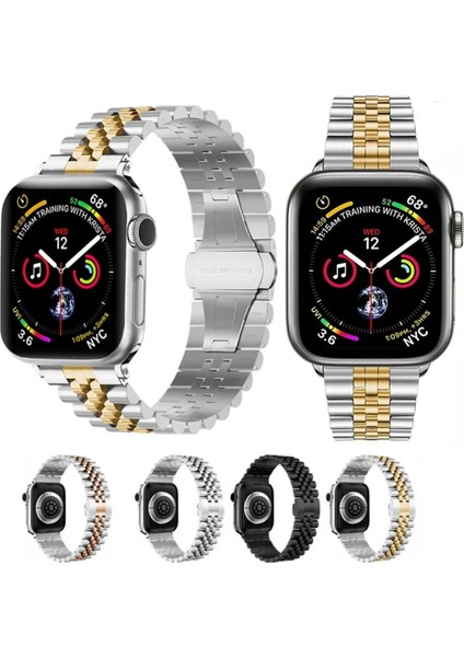 Apple Watch 38/40/41MM Uyumlu Çift Renkli Paslanmaz Çelik Metal Kordon Kayış fiyatları