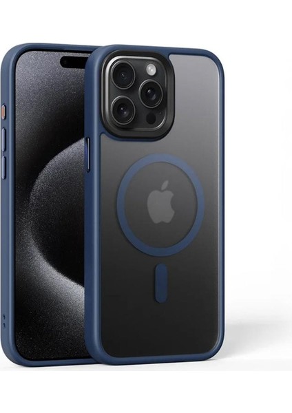 Apple iPhone 15 Pro Max Uyumlu Kılıf Zebana Fros Silikon Kılıf (Kablosuz Şarj Destekli) Lacivert