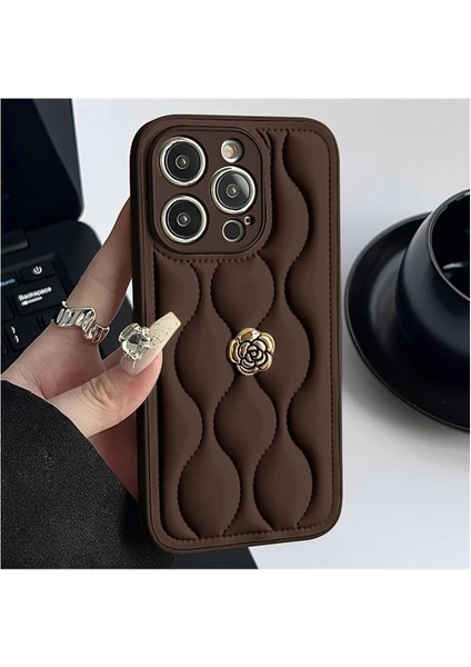 Apple iPhone 16 Pro Uyumlu Kılıf Zebana Camellia Deri Kılıf Kahverengi