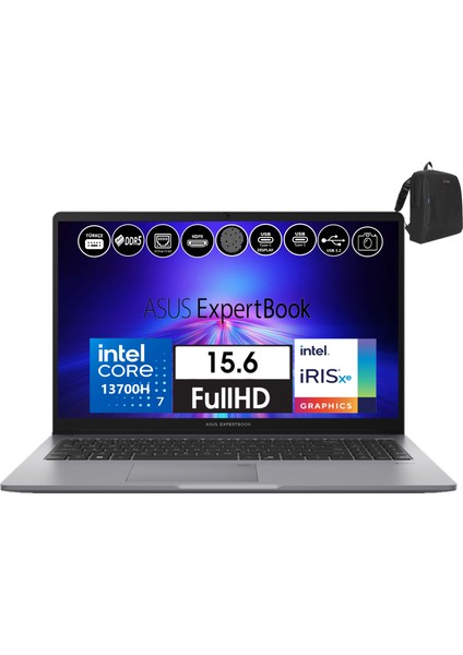 Expertbook P1 P1503 Intel Core I7-13700H 64GB Ddr5 256GB SSD Freedos 15.6 Fhd Taşınabilir Bilgisayar EXP1503CVAI716512S0D31+ZETTAÇANTA