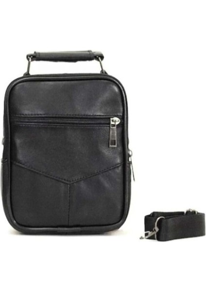 S02261 Erkek Deri Dikey Kasalı Boy El ve Omuz Askılı Çanta - Siyah - Büyük Boy fiyatları