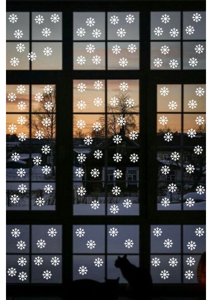 Yılbaşı Kar Taneleri Duvar Cam Pencere Sticker Seti 65 Adet