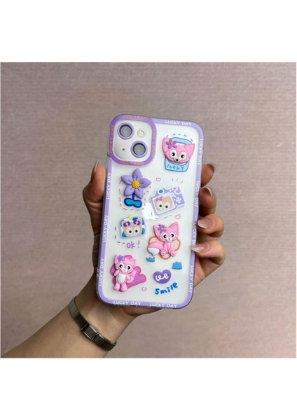 Apple iPhone 14 Uyumlu Kılıf Bear And Rabbit Silikon Kılıf Lila