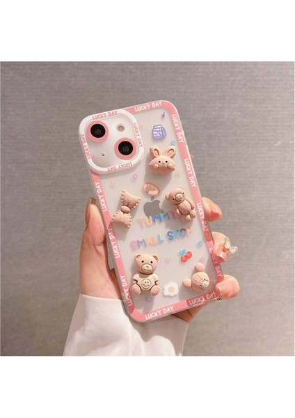 Apple iPhone 14 Uyumlu Kılıf Bear And Rabbit Silikon Kılıf Pembe