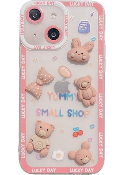 Apple iPhone 14 Uyumlu Kılıf Bear And Rabbit Silikon Kılıf Pembe fiyatları