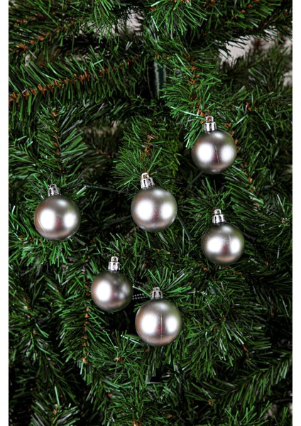 6lı Yılbaşı Çam Ağacı Topu 4cm Gümüş