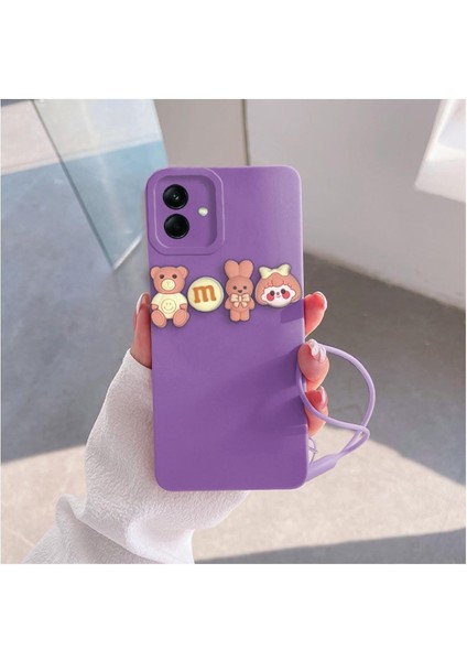 Samsung Galaxy A04 Uyumlu Kılıf Love Bear Silikon Kılıf Pembe - Lila